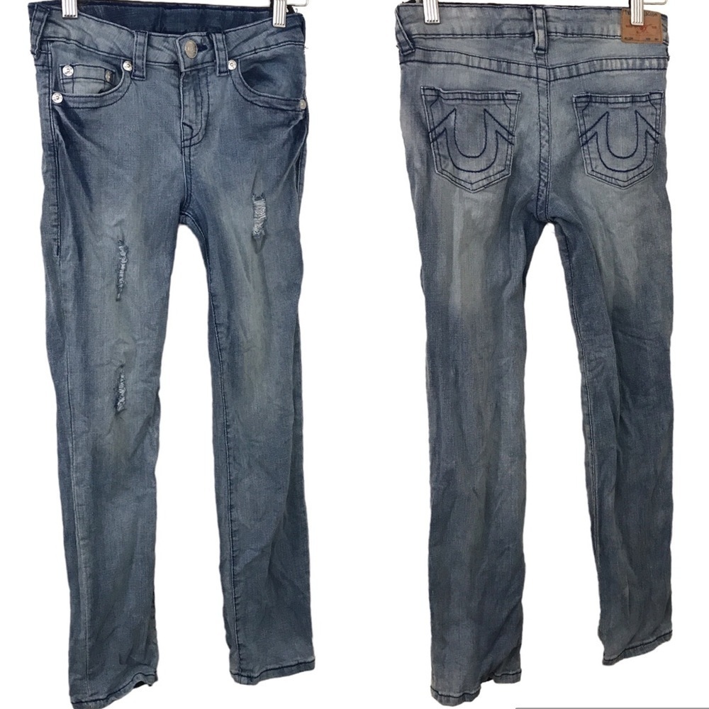 True Religion kids light wash blue distressed denim jeans size 10